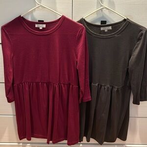 2 A Drip of Darling babydoll tops tunics size L in grey & raspberry 3/4 sleeve
